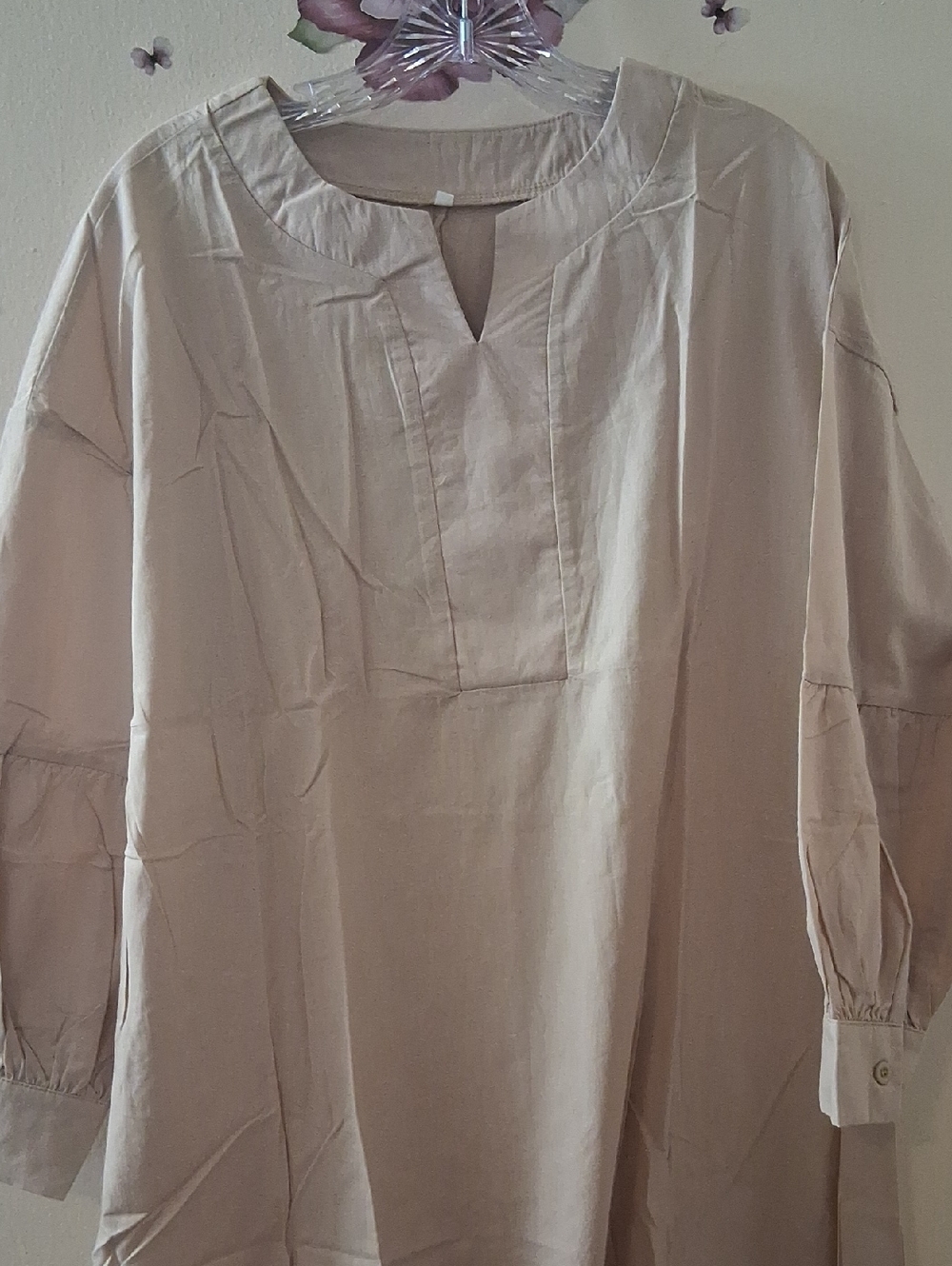 Boho Long Beach Dress Swim Cover-Up Oatmeal Medium Lagenlook Minimalist Modest - Picture 5 of 8